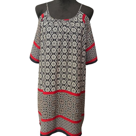 Boho Chic Altard State Black & White Geometric Print Cold Shoulder Dress With Re - Picture 1 of 4